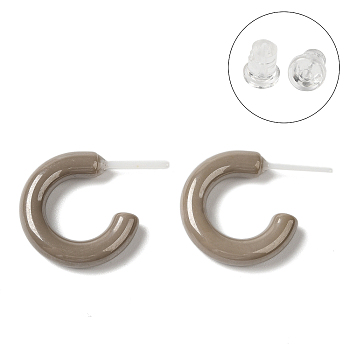 Hypoallergenic Bioceramics Zirconia Ceramic Stud Earrings, No Fading and Nickel Free, C-Shaped, Camel, 15x3.5mm