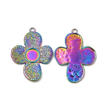 Ion Plating(IP) 304 Stainless Steel Pendant Cabochon Settings, Cross, Rainbow Color, Tray: 8.5mm, 36x26.5x2mm, Hole: 2mm