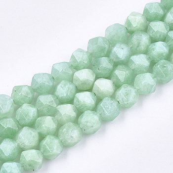 Natural Myanmar Jade/Burmese Jade Beads Strands, Star Cut Round Beads, Faceted, 6x5.5x5.5mm, Hole: 1mm, about 60~61pcs/strand, 14.5 inch~14.7 inch