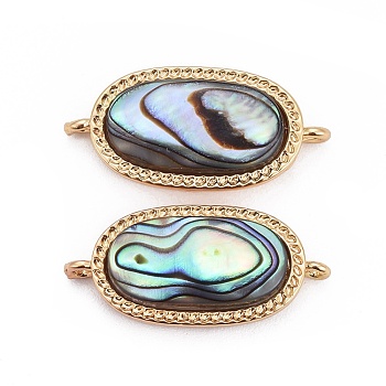 Natural Abalone Shell/Paua Shell Links connectors, with Brass Findings, Oval, Golden, 21x10x4mm, Hole: 0.7mm