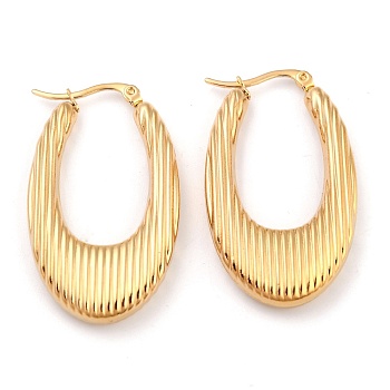 304 Stainless Steel Hoop Earrings, Hypoallergenic Earrings, Textured, Oval, Real 24K Gold Plated, 44x25x6mm, Pin: 1mm