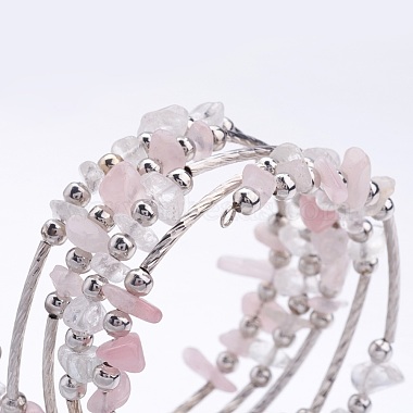 Cinq boucles wrap rose perles de quartz bracelets(X-BJEW-JB02589-01)-2