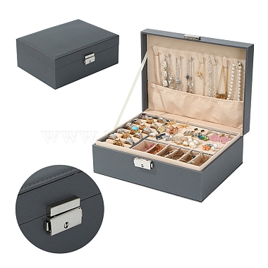 Gray Rectangle Imitation Leather Jewelry Set Boxes