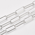 Unwelded Iron Paperclip Chains, Flat Oval, Drawn Elongated Cable Chains, with Spool, Platinum, 18x6x1.2mm, about 82.02 Feet(25m)/roll(CH-S125-02B-P)