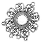 Tibetan Style Alloy Connector Cabochon Settings, Lead Free,Cadmium Free and Nickel Free, Flower, Antique Silver, 35.5mm long, 29mm wide, 1.5mm thick, hole: 1.5mm(X-EA541Y-NF)