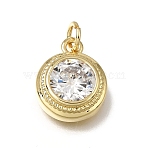 Brass Glass Pendants, Flat Round Charm, Lead Free & Cadmium Free, Faceted, Real 18K Gold Plated, 15x12x5.5mm, Hole: 3.5mm(KK-C262-26G)