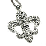 Tibetan Style Alloy Rhinestone Pendant Necklaces for Women Men, Fleur De Lis, Antique Silver, 23.62 inch(60cm)(RH2699-1)