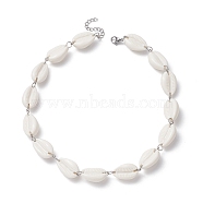 Acrylic Shell Bead Link Necklaces for Women, with 304 Stainless Steel Lobster Claw Clasp, White, 15-1/2 inch(39.4cm)(NJEW-JN04297)
