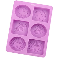 DIY Silicone Leaf Pattern Rectangle/Oval Soap Molds, for Handmade Soap Making, 6 Cavities, Orchid, 171x226x22mm, Inner Diameter: 70x61mm(TREE-PW0001-48)