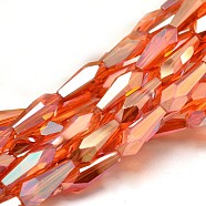 Full Rainbow Plated Faceted Teardrop Glass Bead Strands, Orange Red, 18x8mm, Hole: 1mm, about 23pcs/strand, 16.5 inch(X-EGLA-J096-FR06)