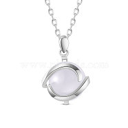 SHEGRACE Rhodium Plated 925 Sterling Silver Pendant Necklace, with Opal, Round, White, Platinum, 17.72 inch(45cm)(JN726A)