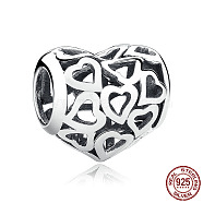 925 Sterling Silver European Beads, Large Hole Beads, Heart, Antique Silver, 10x10mm, Hole: 4.2~4.5mm(STER-FF0009-08AS-15)