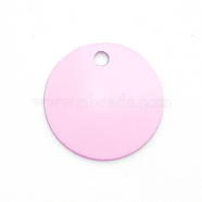 Colored Aluminum Pendants, Laser Cut, Double Sided Dog Pet Name Phone Number ID Tag Charm, Flat Round, Pearl Pink, 20x1mm, Hole: 3mm(ALUM-S018-JA631-3)