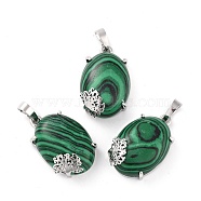 Synthetic Malachite Pendants, with Platinum Tone Brass Findings, Cadmium Free & Lead Free, Oval with Tree, 28~29.5x18.5x9.5mm, Hole: 8x5mm(G-C235-03B-RS)