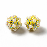 Polymer Clay Rhinestone Beads, with Imitation Pearl, Round, Yellow, 17~17.5mmx17mm, Hole: 1.6mm(RGLA-D050-01E)
