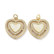 Brass Micro Pave Clear Cubic Zirconia Pendants, with Synthetic Opal and Jump Rings, Real 18K Gold Plated, Heart Charms, White, 20x18.5x3.5mm, Hole: 3mm(KK-L213-014G)