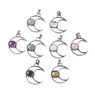 Natural & Synthetic Gemstone Pendants, with Brass Findings, Moon, 38~38.5x30~31x6~7mm, Hole: 5x7mm(G-F639-07)