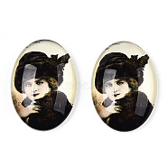 Glass Cabochons, with European Style Pattern, Oval, Black, 25x18x6mm(GGLA-T004-01K)