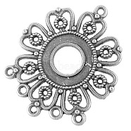 Tibetan Style Alloy Connector Cabochon Settings, Lead Free,Cadmium Free and Nickel Free, Flower, Antique Silver, 35.5mm long, 29mm wide, 1.5mm thick, hole: 1.5mm(X-EA541Y-NF)