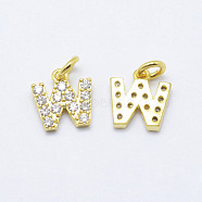Brass Micro Pave Grade AAA Cubic Zirconia Charms, Letter W, Cadmium Free & Nickel Free & Lead Free, Real 18K Gold Plated, 8.5x8x1.5mm, Hole: 2mm(X-ZIRC-P067-11G-W-NR)