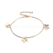 Brass Butterfly Charm Anklets, with Cable Chains, Crystal Rhinestone and Lobster Claw Clasps, Real 18K Gold Plated, 9-1/4 inch(23.5cm)(AJEW-AN00281-02)