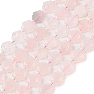 Natural Rose Quartz Beads Strands, with Seed Beads, Faceted Hexagonal Cut, Hexagon, 12x13.5~14x5.5mm, Hole: 1.2mm, about 29pcs/strand, 15.87''(40.3cm)(G-G144-A03-01)