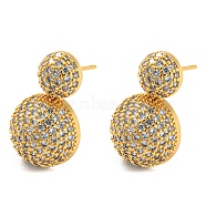 Brass Micro Pave Clear Cubic Zirconia Half Round Dangle Stud Earrings, Long-Lasting Plated, Cadmium Free & Lead Free, Real 18K Gold Plated, 20.5x12.5mm(EJEW-Q785-14G)