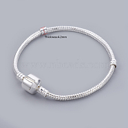 Brass European Style Bracelets for DIY Making, Silver Color Plated, 170mm, 3mm(PPJ062Y-S)