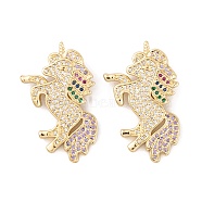 Brass Micro Pave Cubic Zirconia Pendants, Real 18K Gold Plated Unicorn Charms, Colorful, 29x18x5.5mm, Hole: 3x2.2mm(KK-E108-24G)