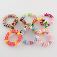 Printed Plastic Telephone Cord Elastic Hair Ties, Ponytail Holder, Mixed Color, 35mm(OHAR-R111-10)