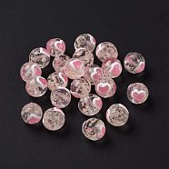 Handmade Lampwork Beads, Round with Heart, Misty Rose, 10x9mm, Hole: 1.4mm(LAMP-P058-02I)