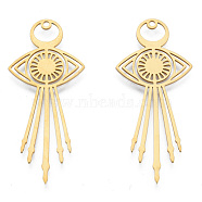 201 Stainless Steel Pendants, Eye Charm, Real 18K Gold Plated, 45.5x20x1mm, Hole: 1.5mm(STAS-N090-LA954-2)
