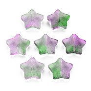 Two Tone Transparent Spray Painted Glass Beads, Star, Orchid, 12.5x13x5mm, Hole: 1mm(GLAA-T022-25-C02)