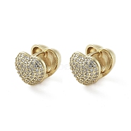 Heart Brass with Cubic Zirconia Hopp Earrings, Long-Lasting Plated, Lead Free & Cadmium Free, Real 18K Gold Plated, 10.5x12mm(EJEW-Q811-26G)
