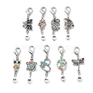 Alloy Resin and Rhinestone Pendant Decoration, with Flat Round Number, Mixed Color, 52mm, 9pcs/set(HJEW-JM01475)