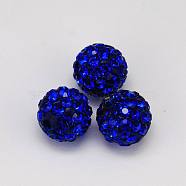 Polymer Clay Rhinestone Beads, Pave Disco Ball Beads, Grade A, Round, Half Drilled, Sapphire, 10mm, Hole: 1mm(RB-H258-HD10mm-206)
