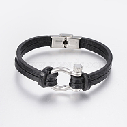Men's Leather Cord Multi-strand Bracelets, with 304 Stainless Steel Toggle Clasps, Black, 8-5/8 inch(220mm), 
9~22x3~10mm(BJEW-P198-12)