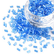 Transparent Colours Luster Glass Bugle Beads, Round Hole, Cornflower Blue, 3~8x2mm, Hole: 0.7mm, about 450g/pound(SEED-N005-001-A04)