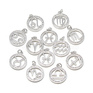DIY Brass Micro Pave Cubic Zirconia Pendants, Flat Round with Constellation/Zodiac Sign, Platinum, 12 Chinese Zodiac Signs, 20x17x2mm, Hole: 2.5mm(DIY-S030-38)