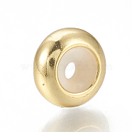 Brass Beads, with Rubber Inside, Slider Beads, Stopper Beads, Golden, 7.5x4mm, Rubber Hole: 1.2mm(KK-Q746-001G)