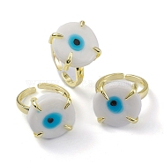 Lampwork Evil Eye Open Cuff Ring, Light Gold Brass Lucky Jewelry for Women, Lead Free & Cadmium Free, White, US Size 6 1/4(16.7mm)(RJEW-M147-01LG-05)