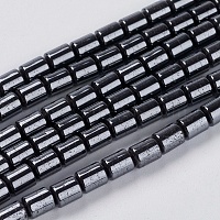 non-magnétiques perles synthétiques d'hématite, colonne, noir, 4x5 mm, trou: 1 mm, environ 80 pcs / brin, {1 pouce