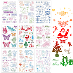 Globleland 9 Sheets 9 Style Festival & Animal & Word Pattern PVC Plastic Stamps, for DIY Scrapbooking, Photo Album Decorative, Cards Making, Stamp Sheets, Mixed Patterns, 16x11x0.3cm, 1 sheet/style(DIY-GL0002-68)