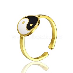 Simple Stainless Steel Adjustable Cuff Rings for Women, Fashionable Personalized Hand Jewelry, Real 18K Gold Plated, Yin-yang, show in picture(WT4746-2)