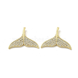 Brass Micro Pave Clear Cubic Zirconia Pendants, Fishtail Shape Charms, Real 18K Gold Plated, 14x19x1.5mm, Hole: 4mm(KK-H460-35G)