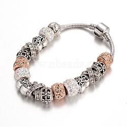 Alloy Rhinestone Bead European Bracelets, with Glass Beads and Brass Chain, Crystal AB, 190mm(BJEW-L602-27A)
