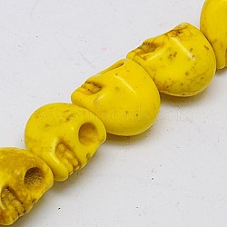 Synthetic Turquoise Beads Strands, Dyed, Skull, Gold, 12x10x11mm, Hole: 1mm, about 506pcs/1000g(TURQ-G113-10x12mm-10)