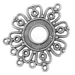 Tibetan Style Alloy Connector Cabochon Settings, Lead Free,Cadmium Free and Nickel Free, Flower, Antique Silver, 35.5mm long, 29mm wide, 1.5mm thick, hole: 1.5mm(X-EA541Y-NF)