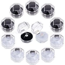 40Pcs 2 Colors Octagon Transparent Plastic Ring Boxes, Jewelry Box, Mixed Color, 3.8x3.8x3.8cm, 20pcs/color(CON-CA0001-019)