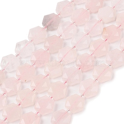 Natural Rose Quartz Beads Strands, with Seed Beads, Faceted Hexagonal Cut, Hexagon, 12x13.5~14x5.5mm, Hole: 1.2mm, about 29pcs/strand, 15.87''(40.3cm)(G-G144-A03-01)